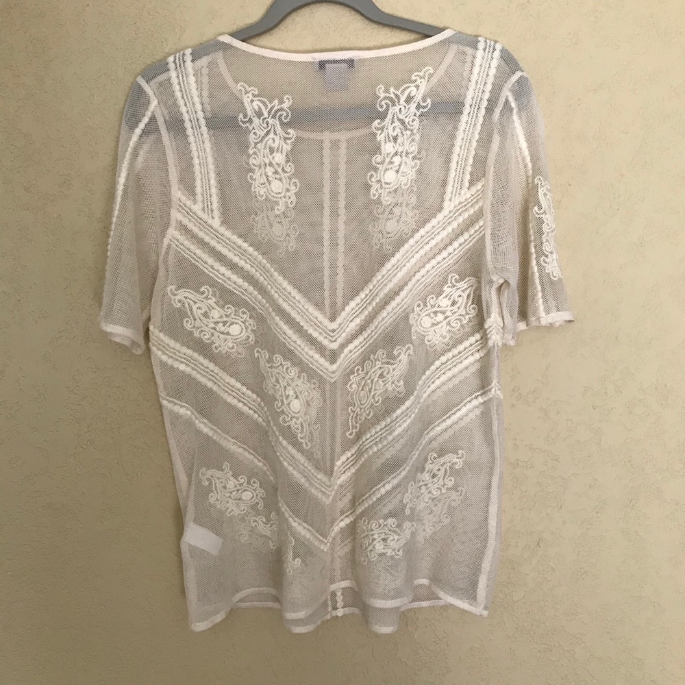 Lucky Brand White Mesh Lace Tee Shirt Medium - Picture 2 of 7